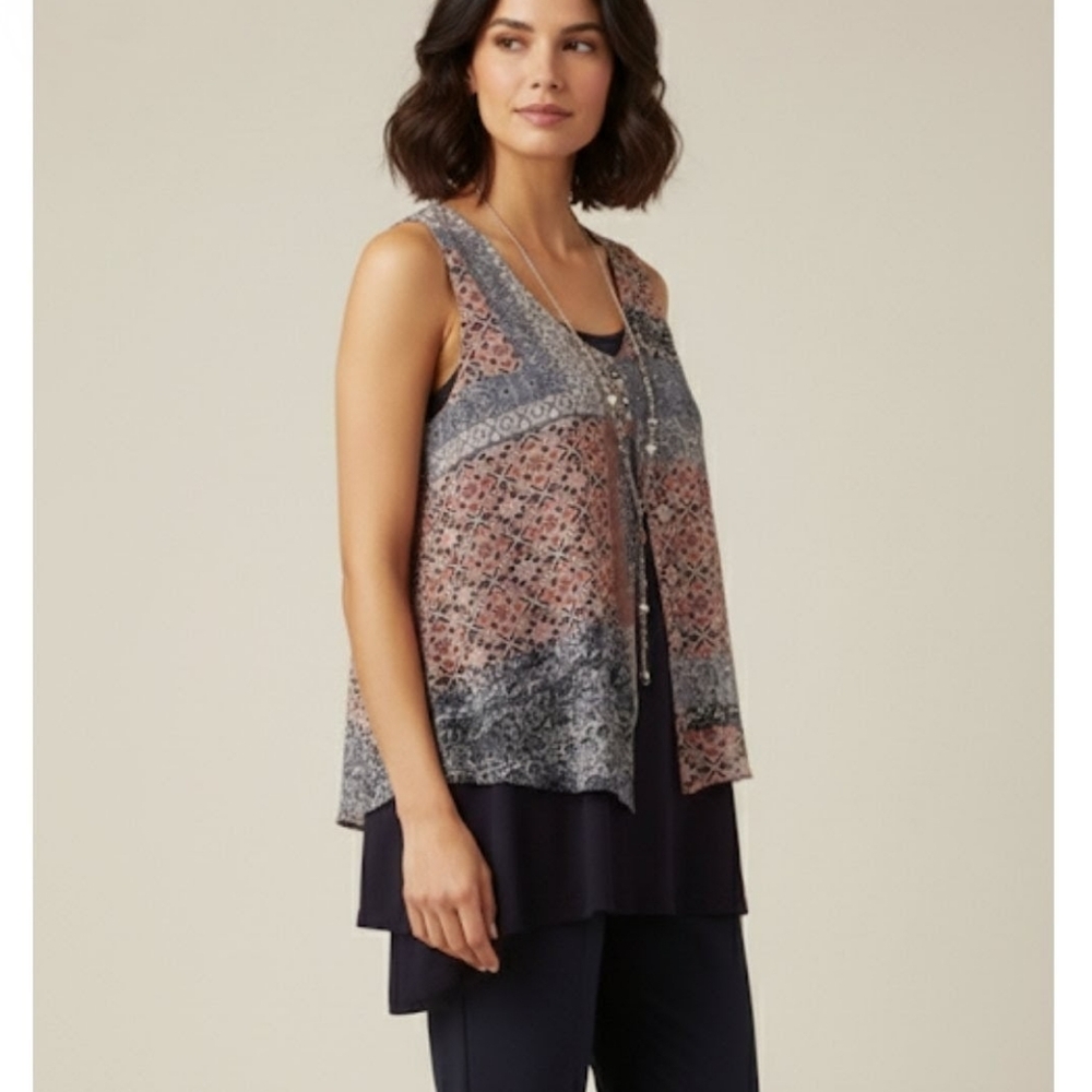 BOHEMIAN Layered Festival Style Patchwork Boho Top Blue Pink NWT